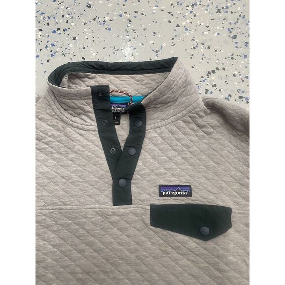 Patagonia Quilt Snap-T Sweater Mens L Flaws Gray Organic Cotton Pullover Jacket - Picture 4 of 5